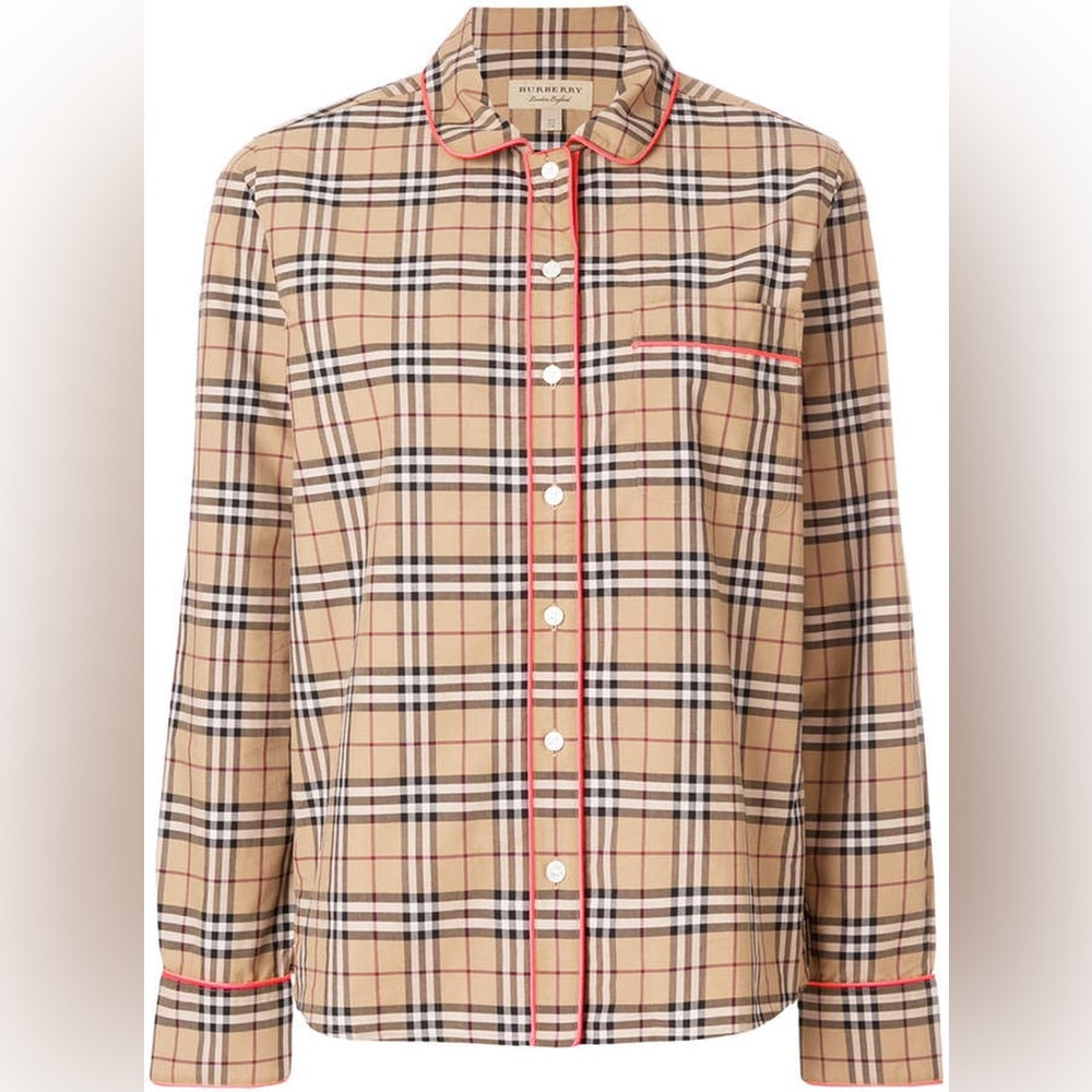 BURBERRY check neon piped pyjama style top - Picture 6 of 13